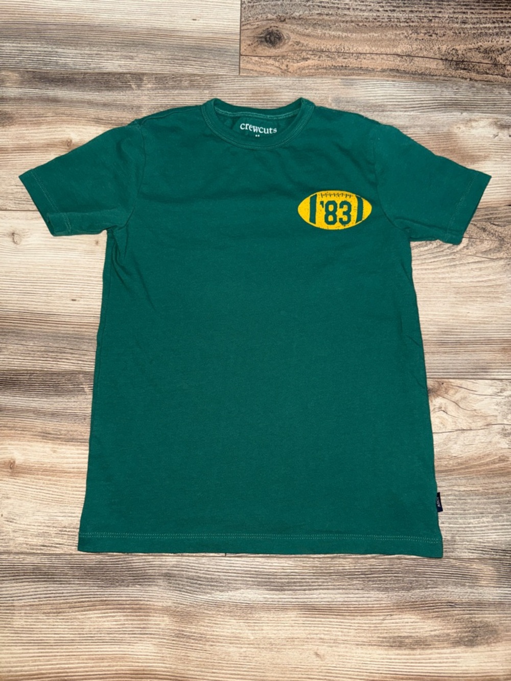 Crewcuts Forest Green Short Sleeve Tee with Yellow '183' Football Emblem 8/9